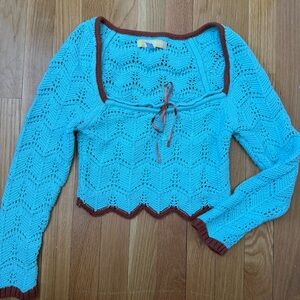 Urban outfitters Blue and Brown Knit Cropped Sweater